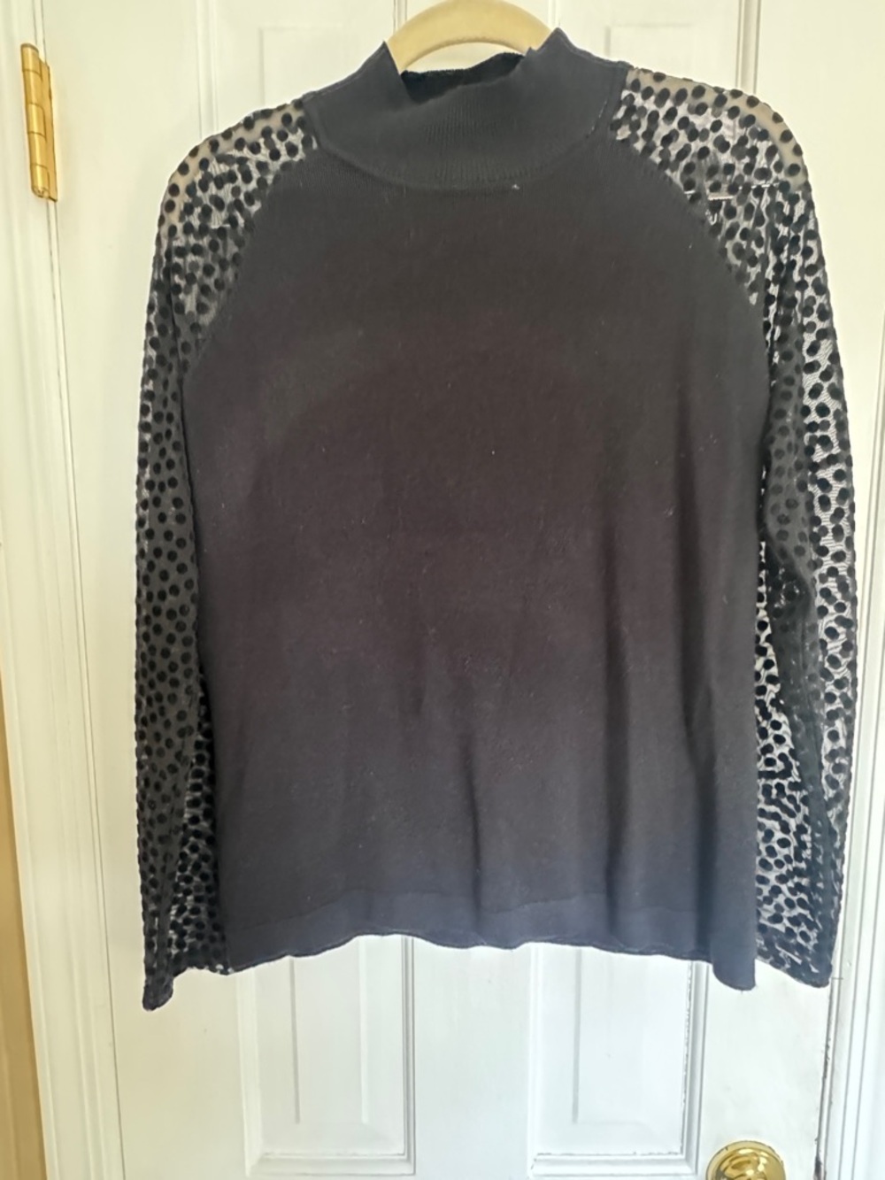 august silk Black Mock Neck Sweater with Mesh Sleeves